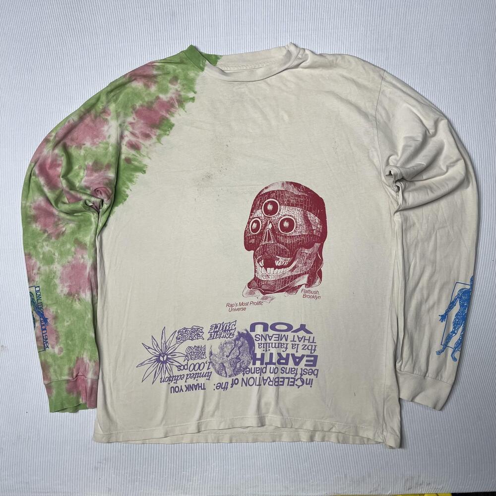 Flatbush Zombies Shirt Mens XL Cream Tie Dye Skull Long Sleeve Graphic Tee Rap